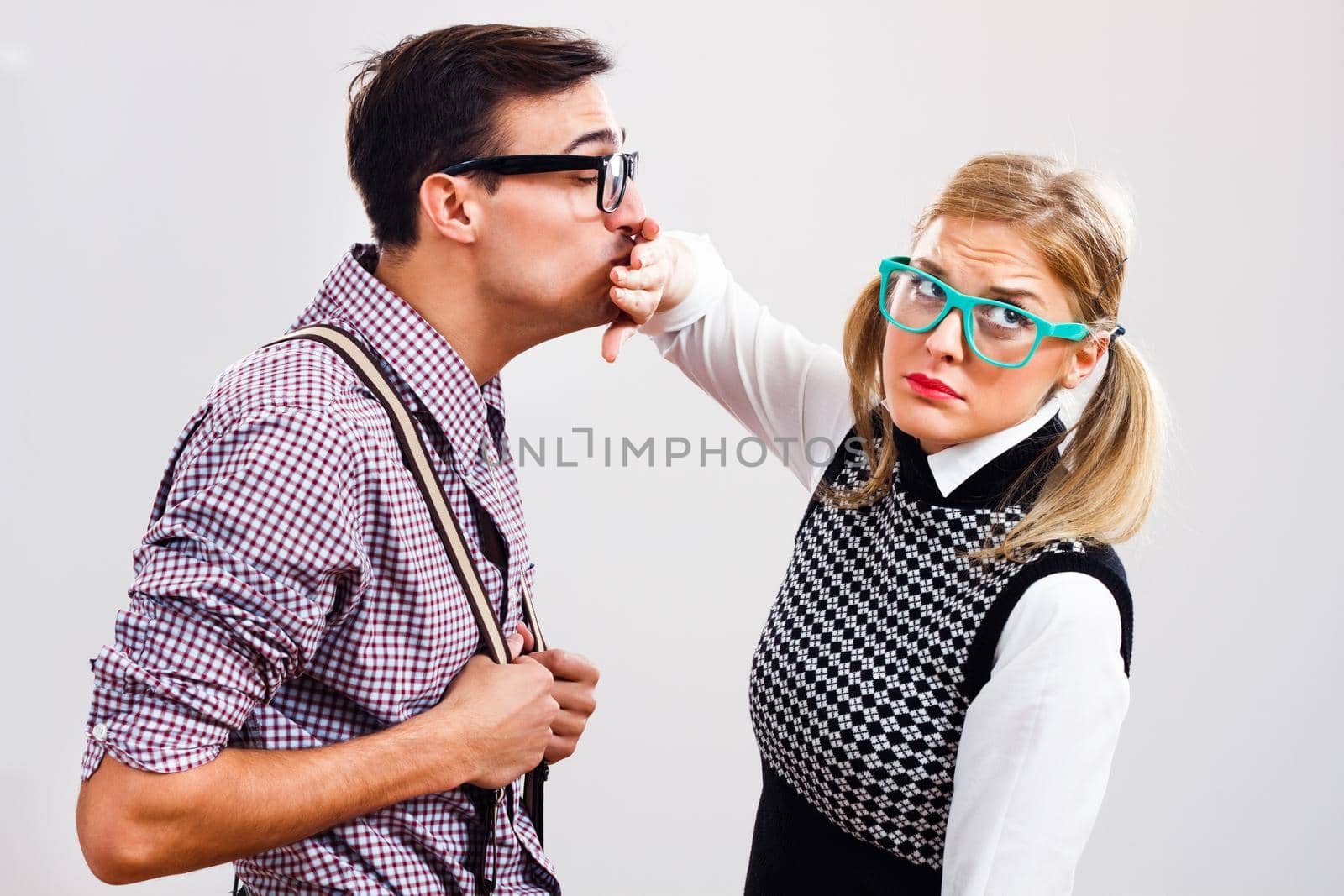 Nerdy woman rejecting nerdy man by Bazdar