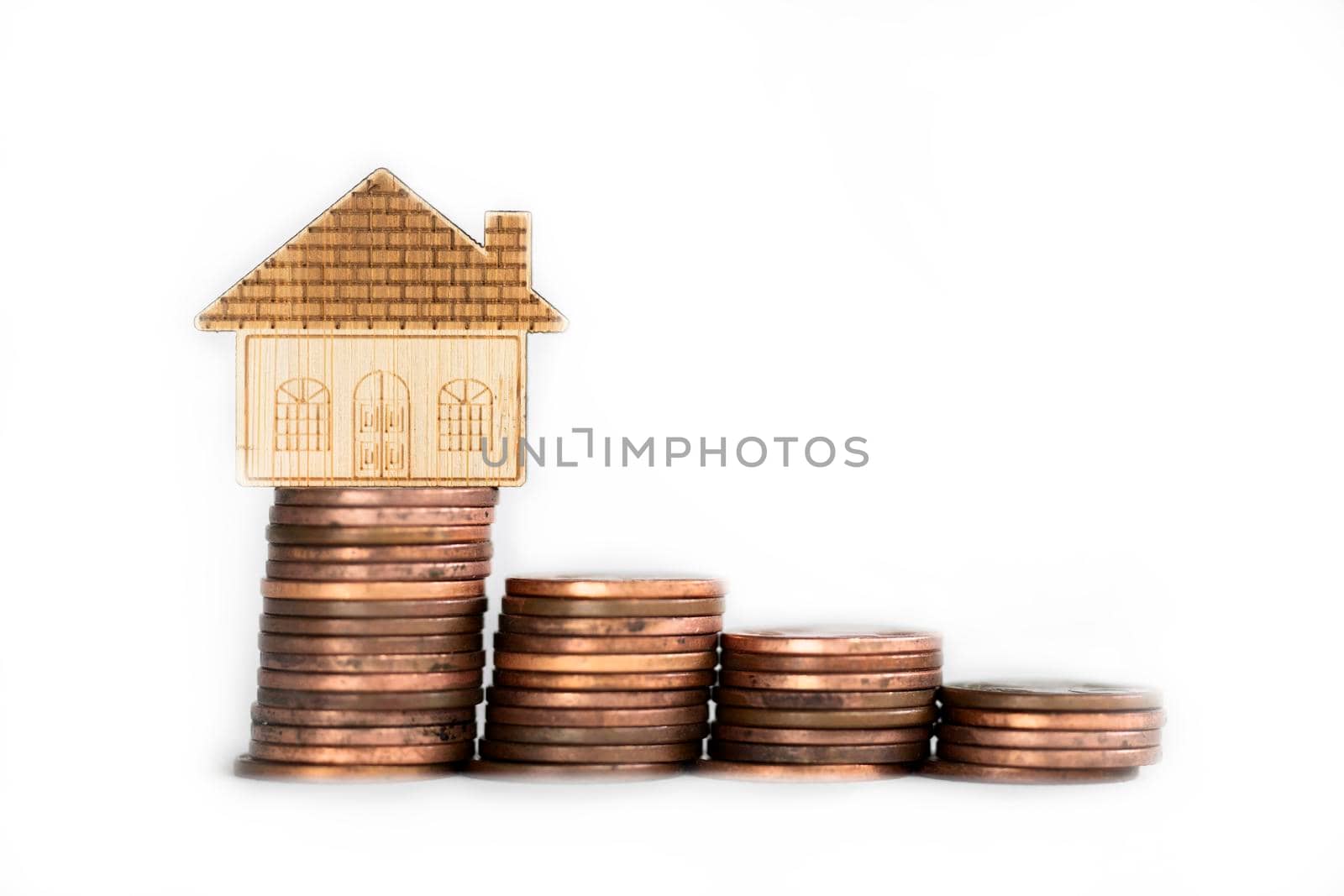 coins saving setting stairs up to house model for concept investment mortgage loan finance and business isolated on white background climbing stairs