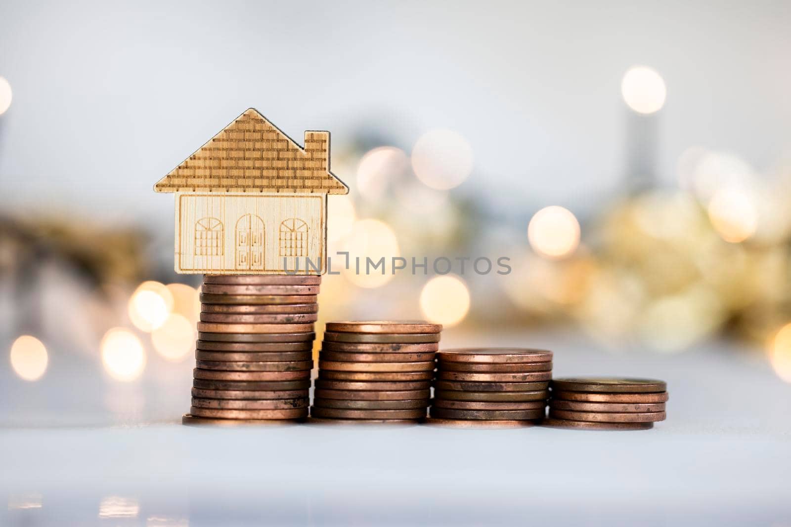 coins saving setting stairs up to house model for concept investment mortgage loan finance and business climbing stairs