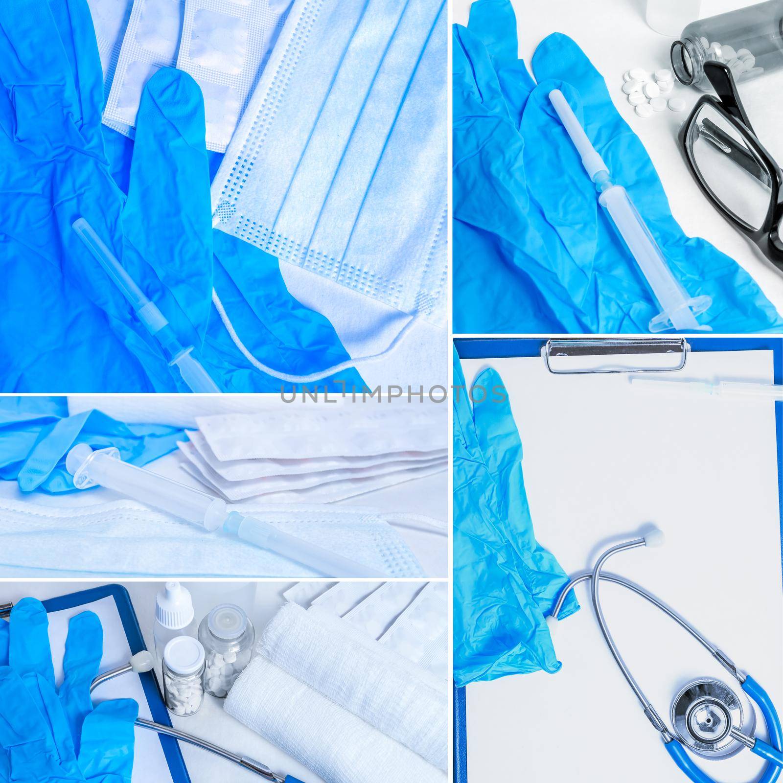 Сomposition of medical objects in blue tones