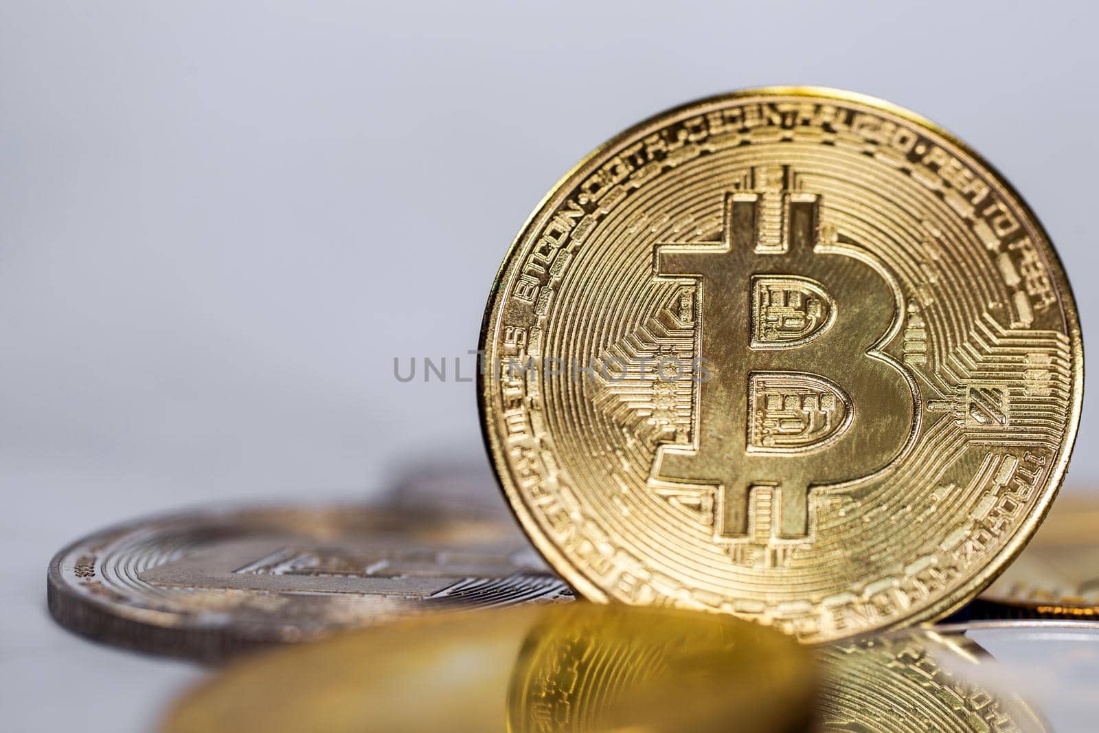 bitcoin cryptocurrency,Stock Market Concept. macro shot, gold virtual money, Technology, business, trading stock market concept modern background by Annebel146