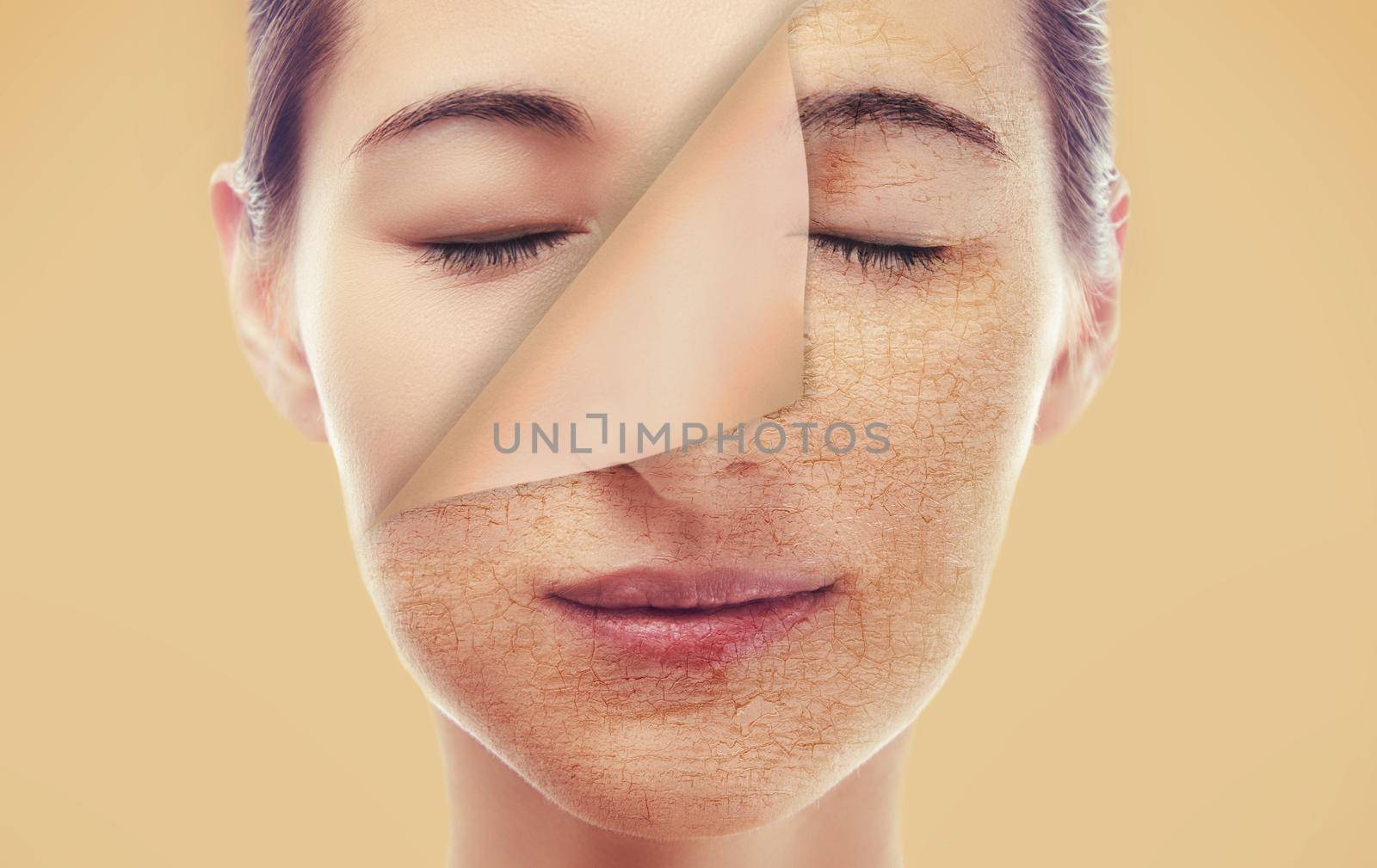 Portrait of a woman with a new smooth skin after peeling, skincare concept