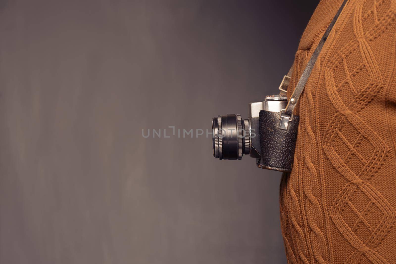 Vintage style photographer, space for text