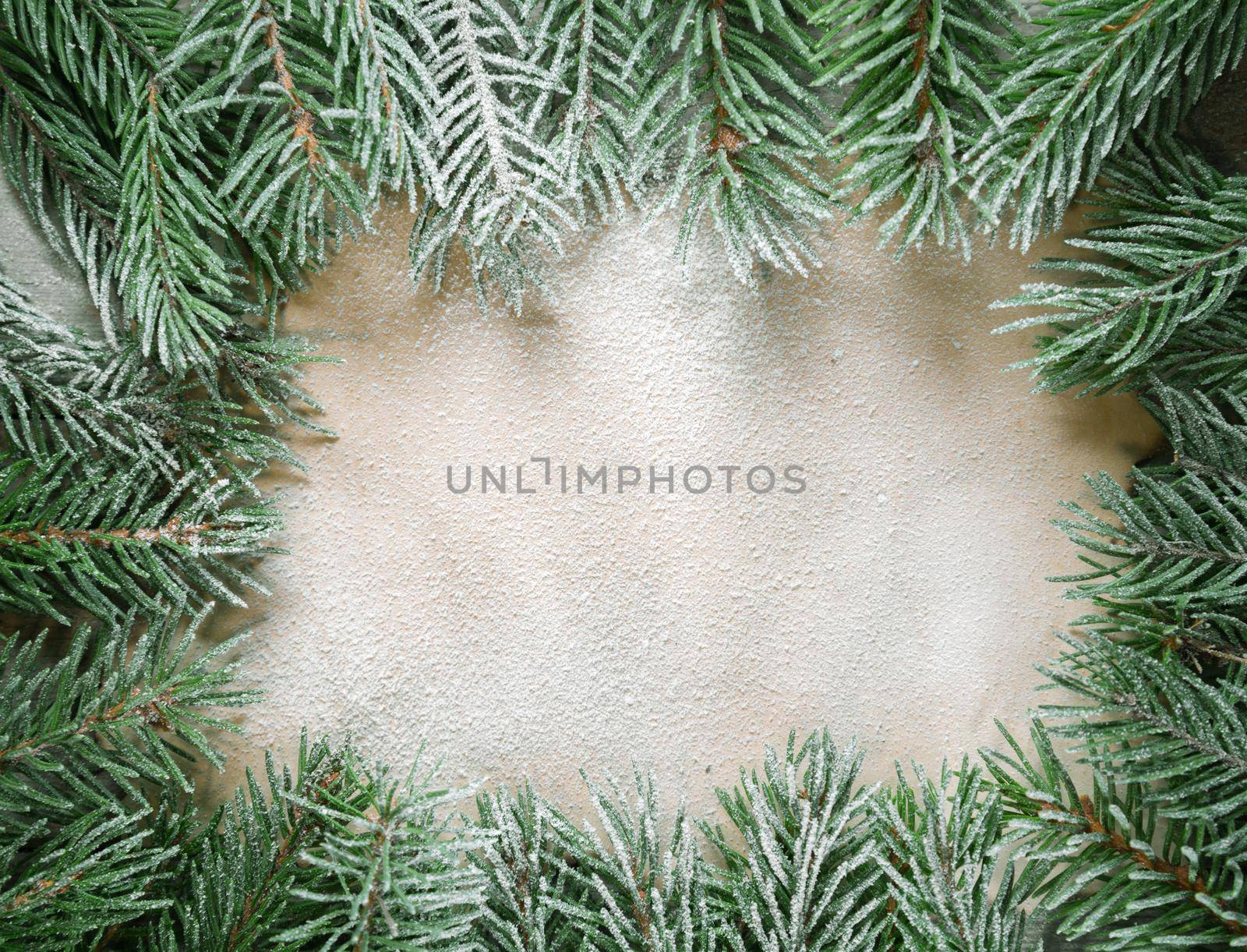 The branches of trees covered with snow on the background of old paper, copyspace