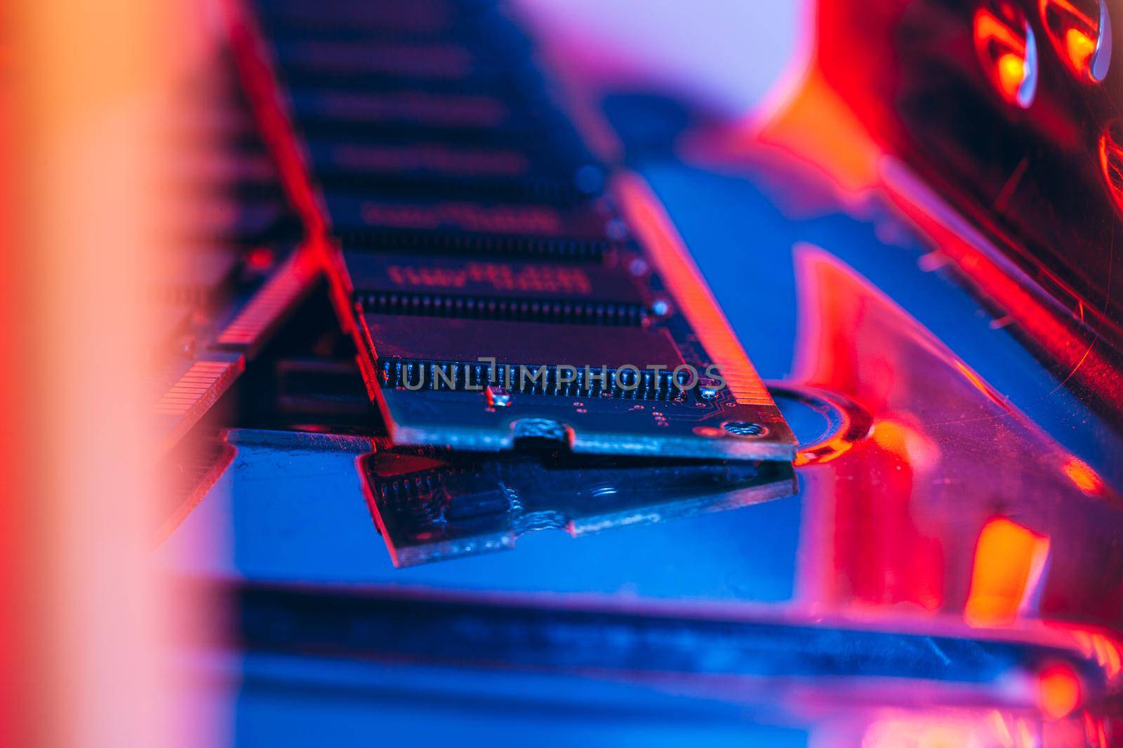 computer random access memory RAM close up by Fabrikasimf