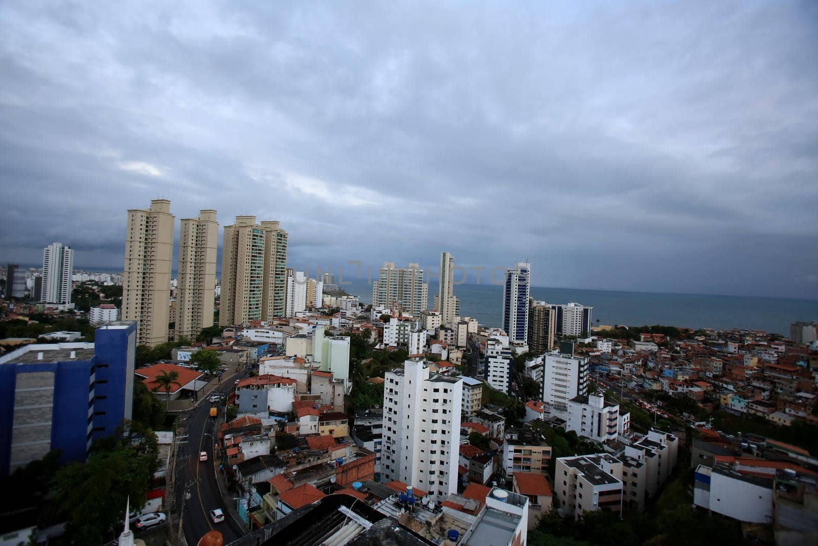salvador, bahia, brazil - august 29, 2016: Aerial view of dwellings in favela area in Federacao neighborhood in Salvador city.