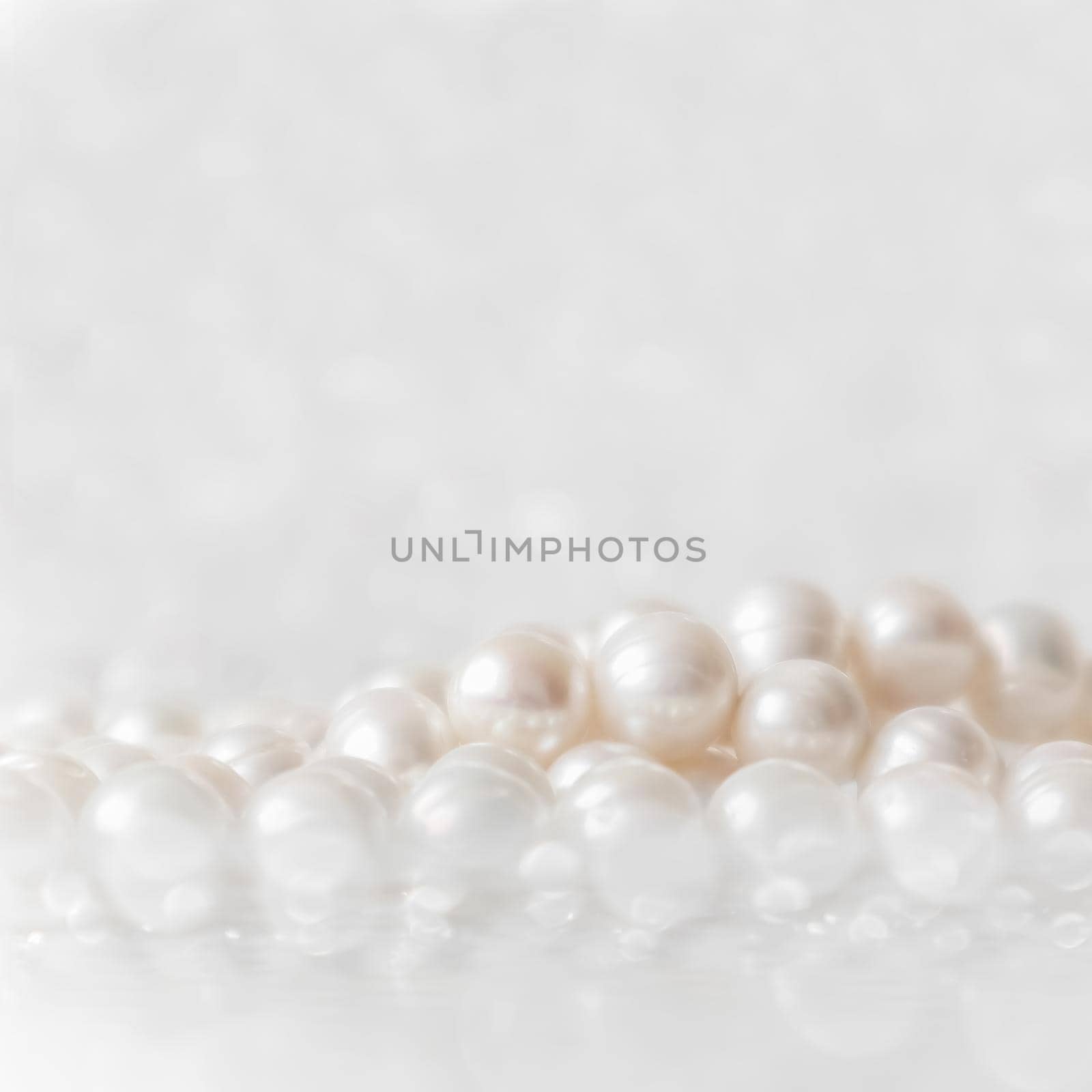 Nature white string of pearls on a sparkling background in soft focus, with highlights by Olayola