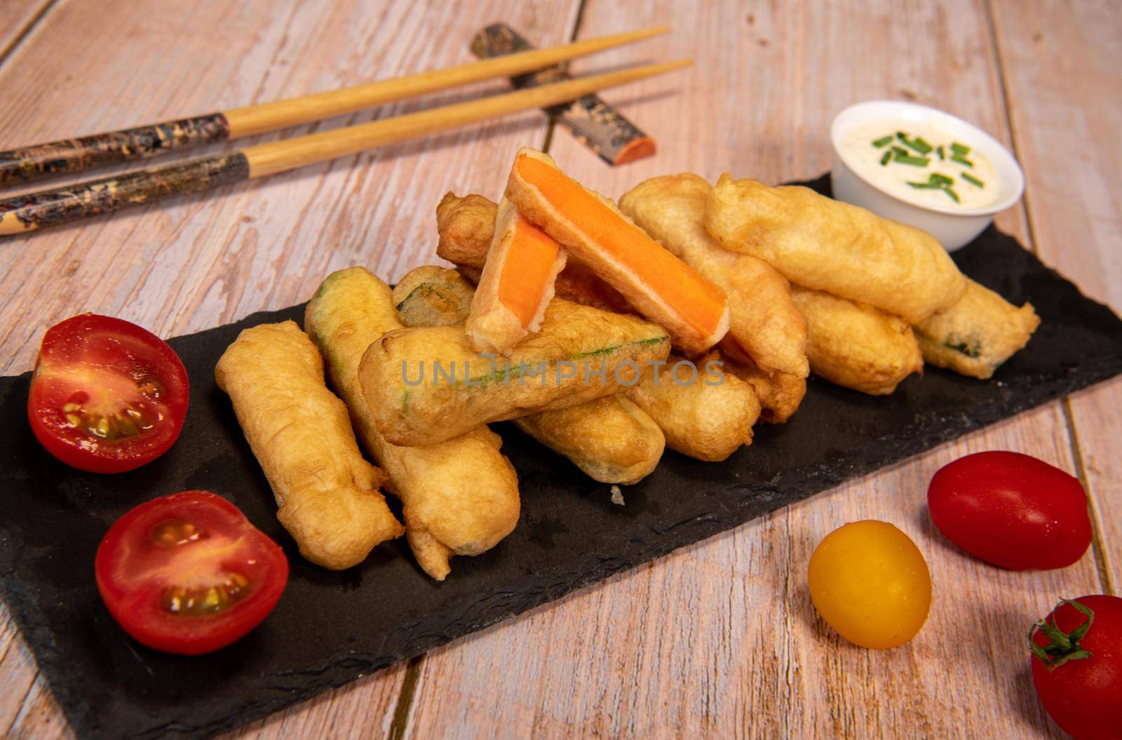 Crispy Vegetable Tempura Recipe, Vegetable Fritters. High quality photo