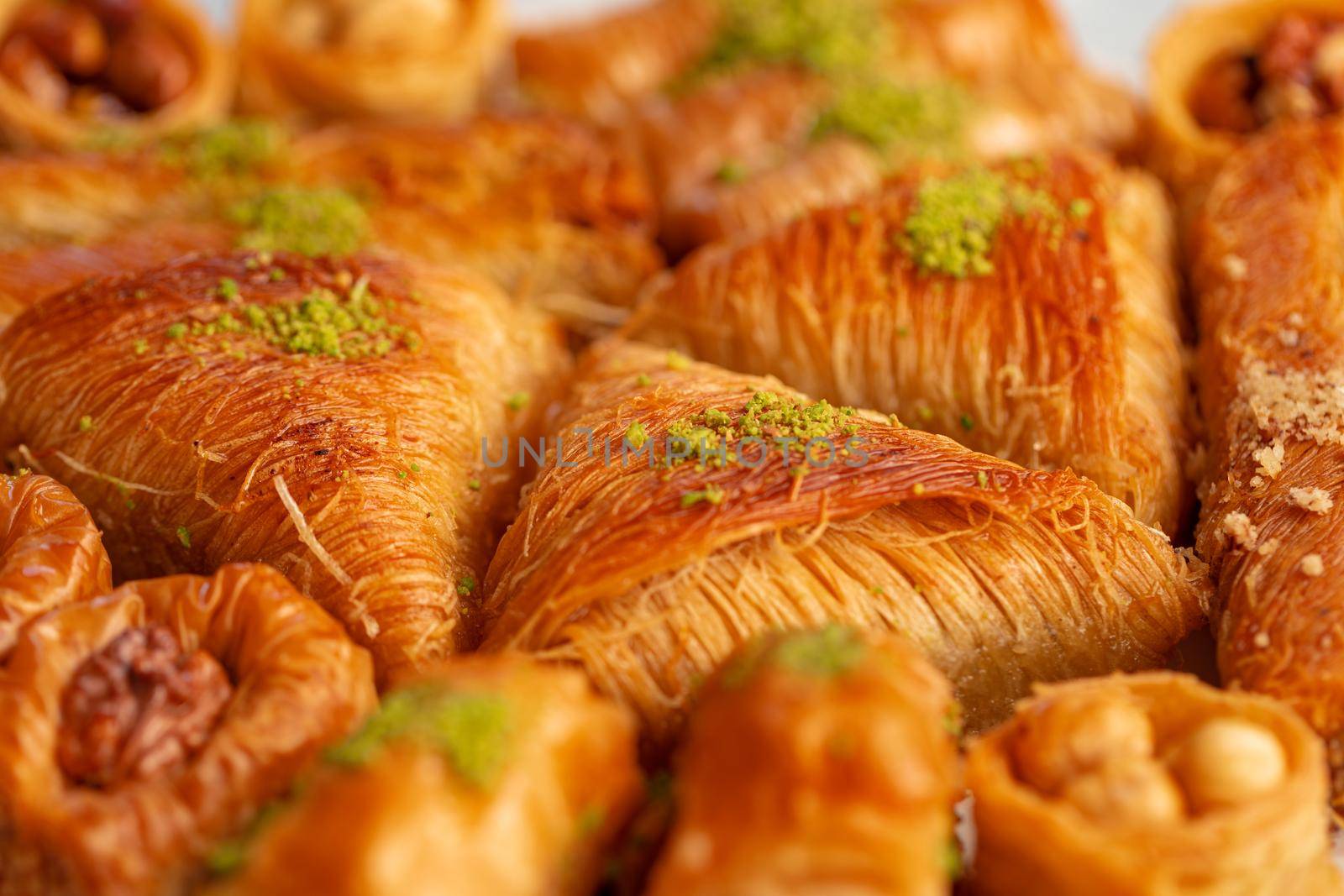 Close up photo of delicious baklava at a hotel buffet