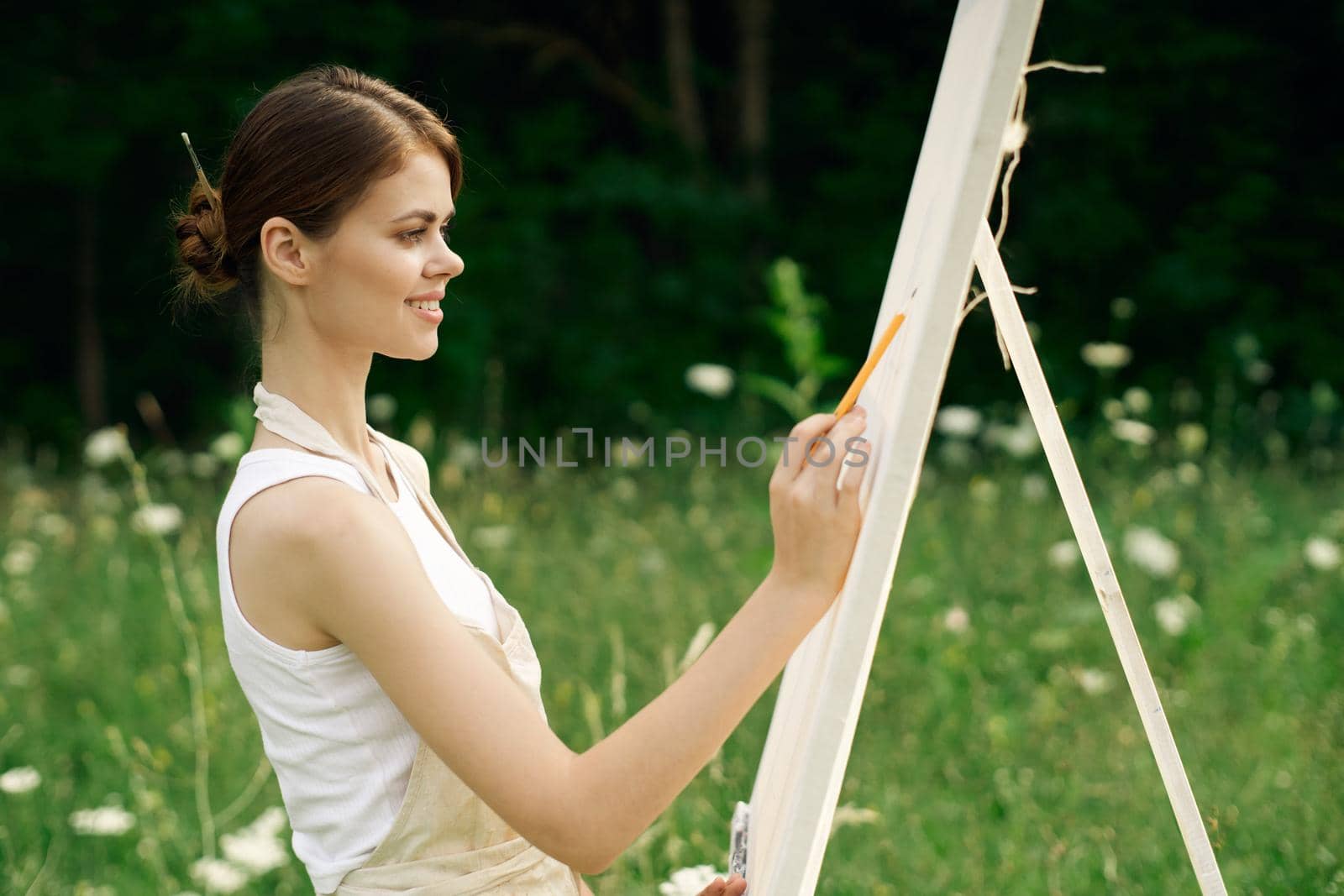 woman artist art drawing nature landscape hobby. High quality photo