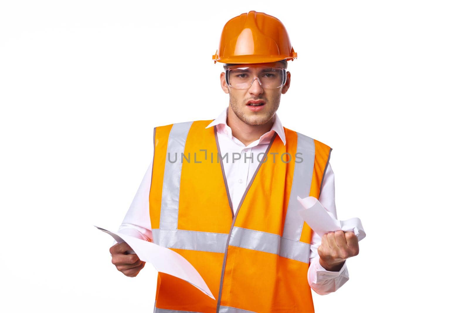 engineer orange protective uniform documents professional. High quality photo
