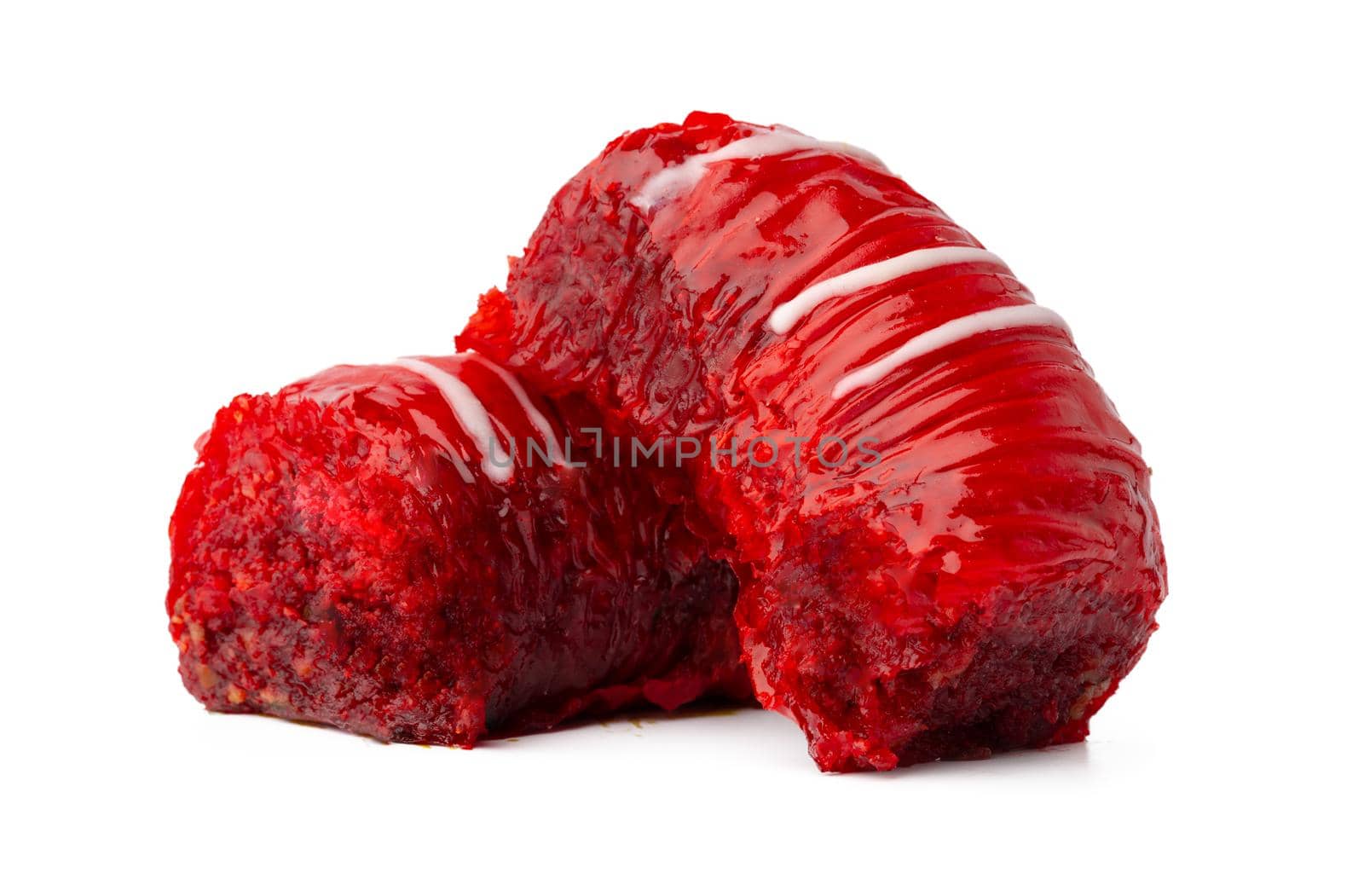 Turkish sweet pastry baklava isolated on white background, close up