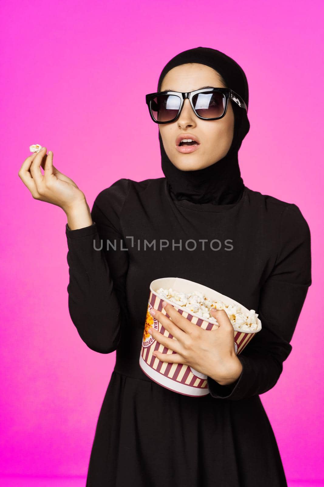 pretty woman fun popcorn entertainment fashion studio lifestyle. High quality photo