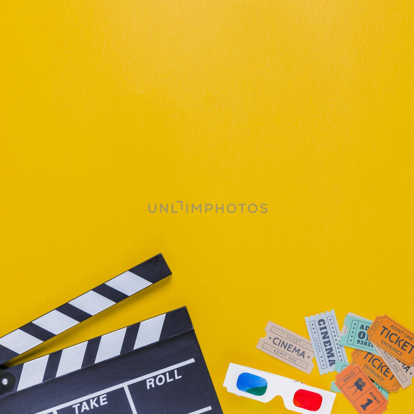 clapperboard with cinema tickets 3d glasses by Zahard