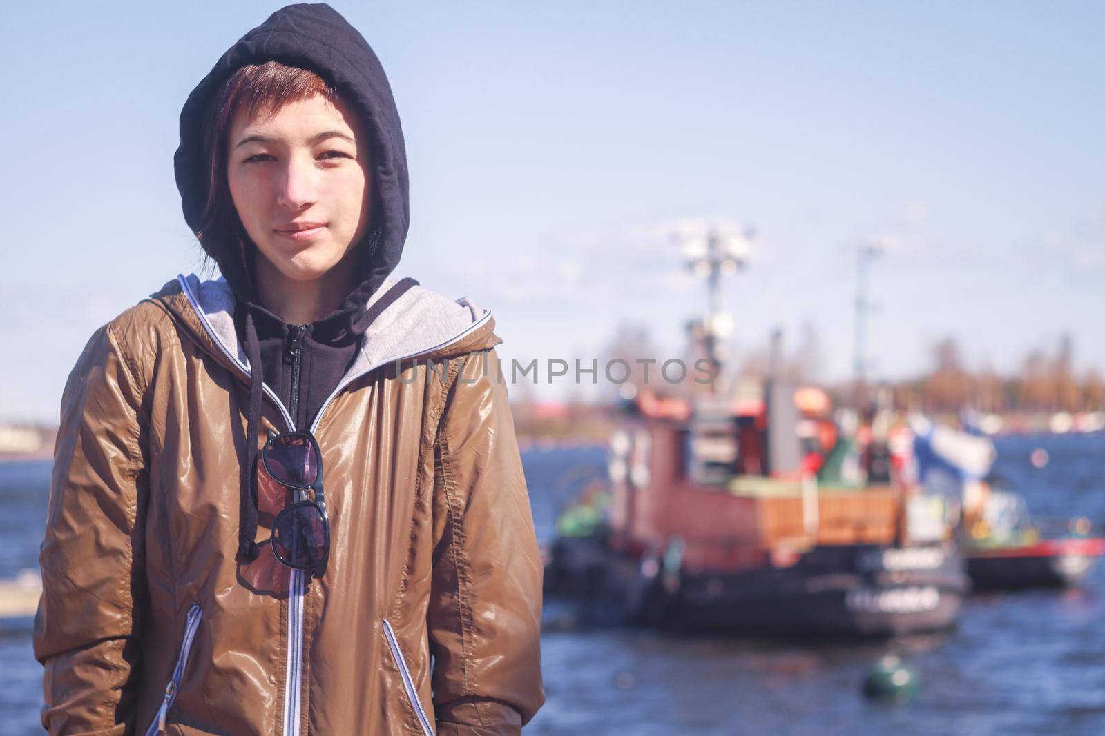 Portrait of a female on the background of the street