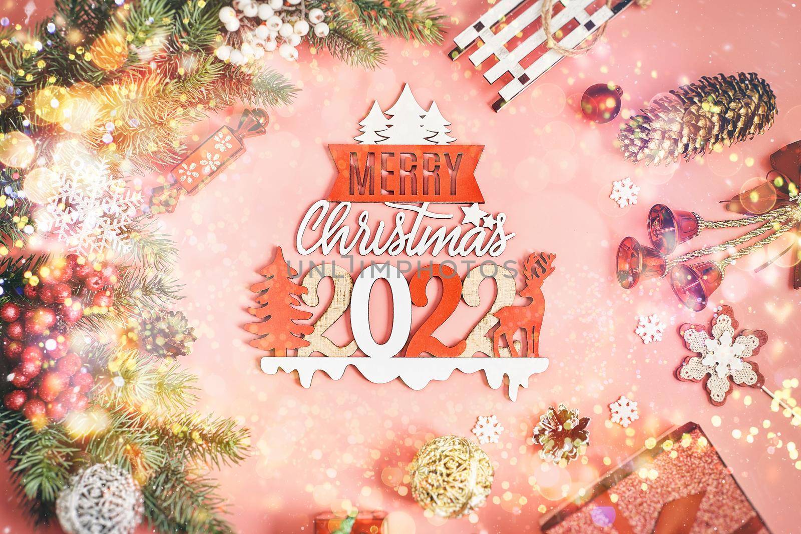 Merry christmas card. Winter holiday theme. Happy New Year. Space for text