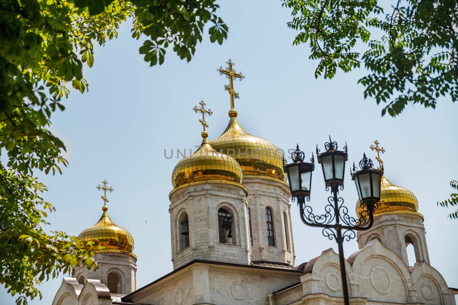 Spassky cathedral with golden domes in Pyatigorsk