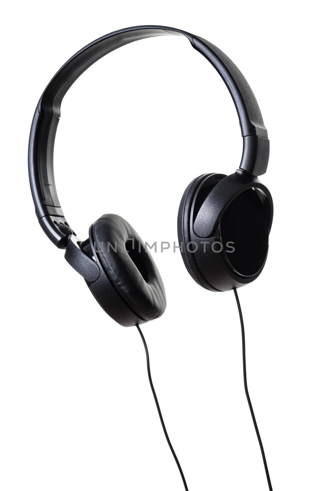 wired black headphone isolated over white background