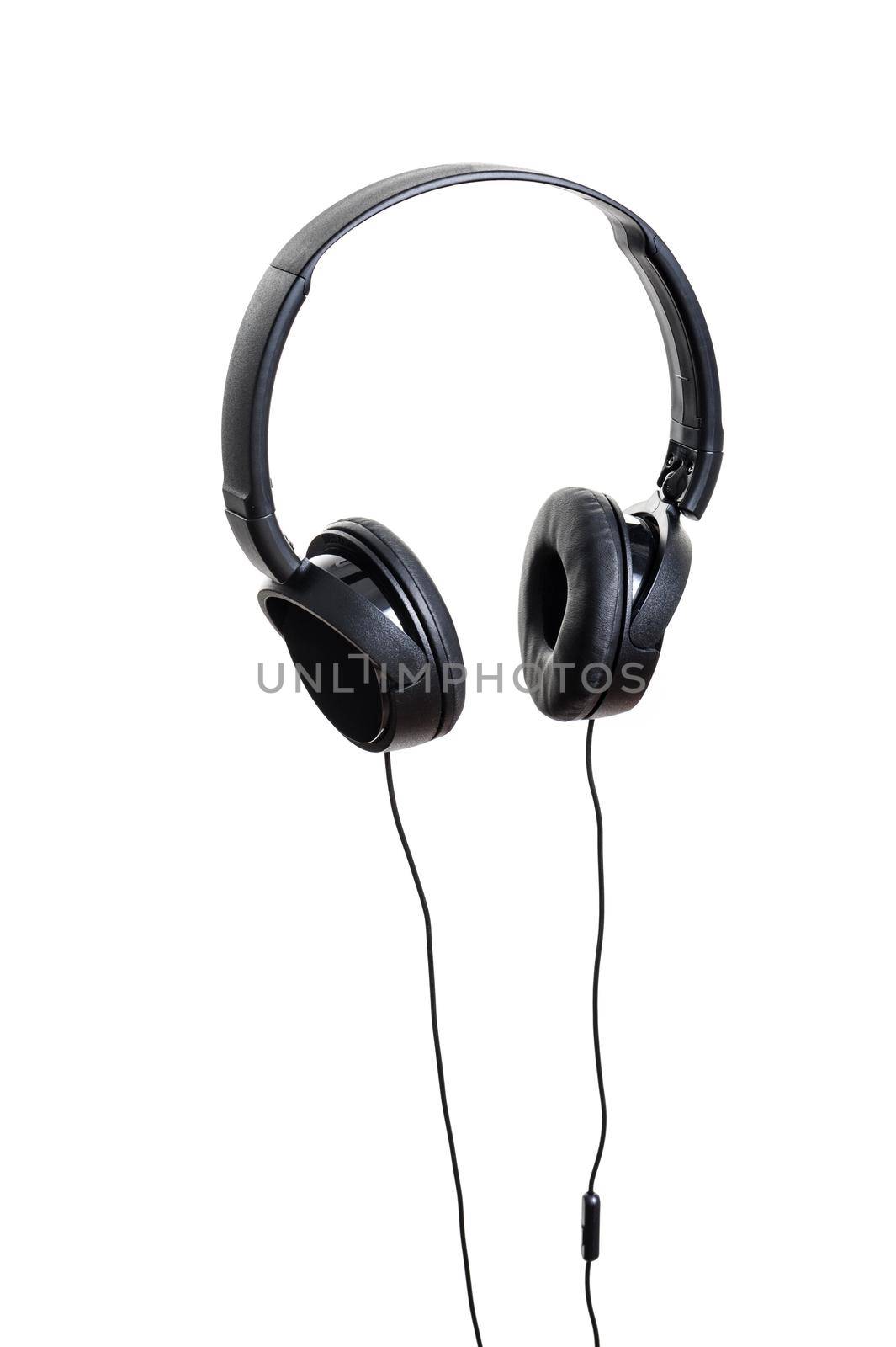 wired black headphone isolated over white background