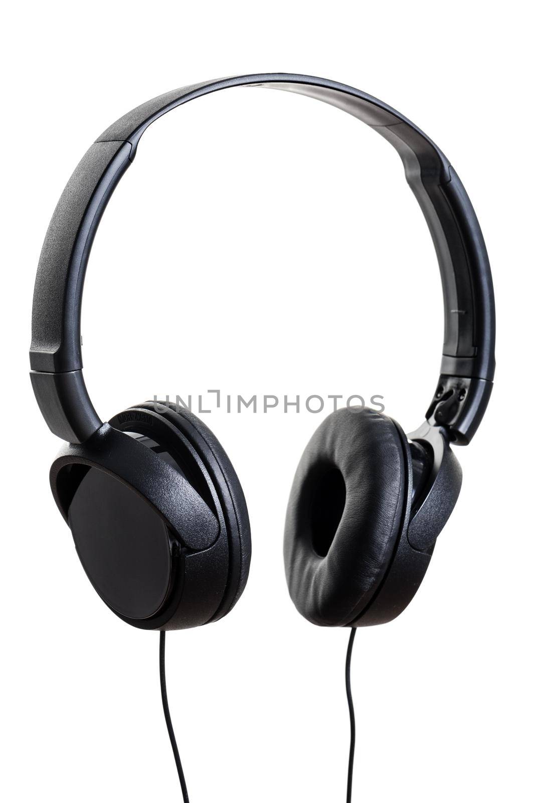 wired black headphone isolated over white background