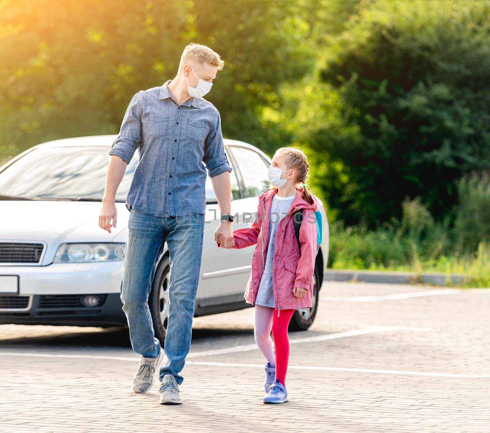 Girl with father going back to school by tan4ikk1