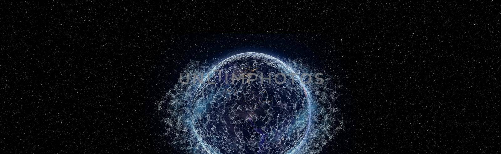Earth cryptocurrency and blockchain and IoT.Communication technology for internet business. Global network with telecommunication on earth.Elements of this image furnished by NASA by Maximusnd