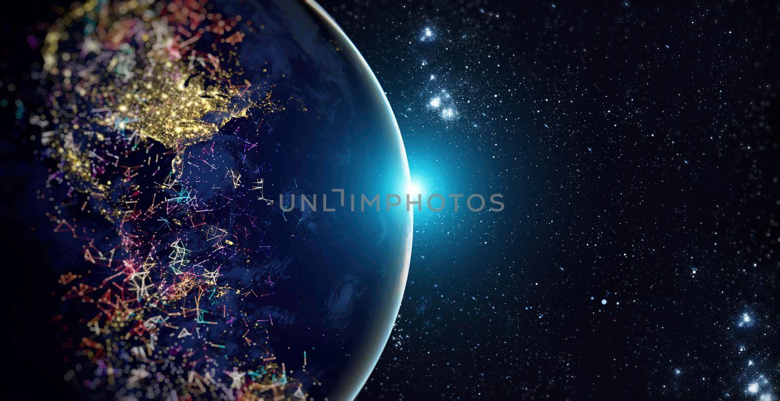 Global world network and telecommunication on earth , Technology for internet business.Elements of this image furnished by NASA