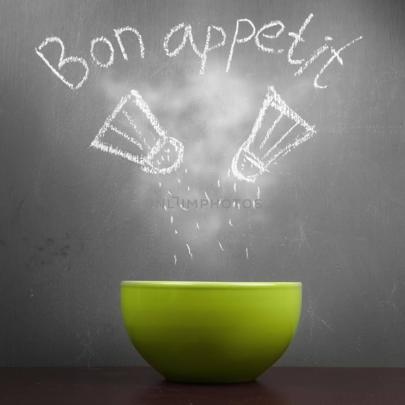 Bowl on a blackboard background with a pattern