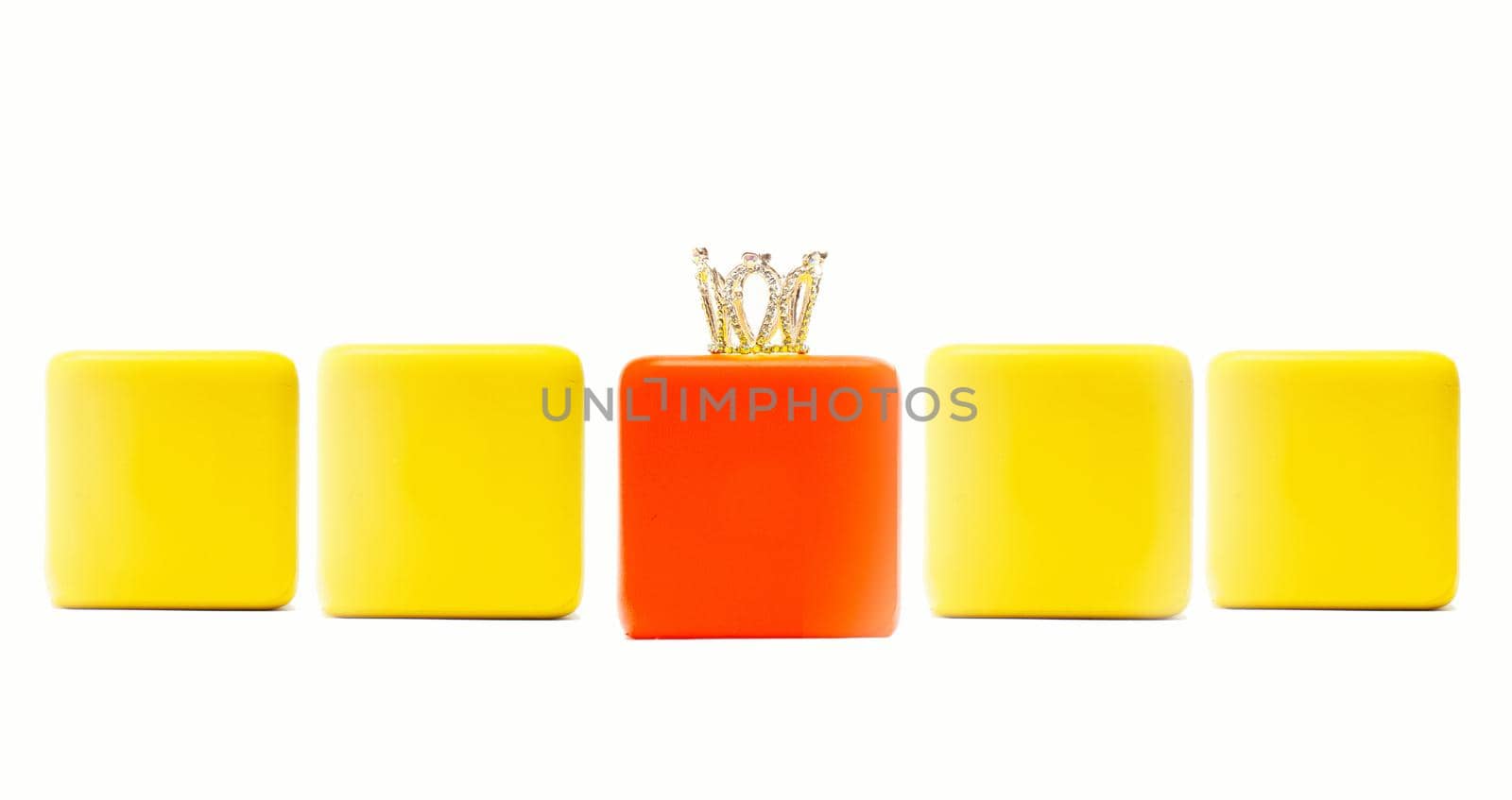 Business competition and Leadership concept . Cube with crown on white  background