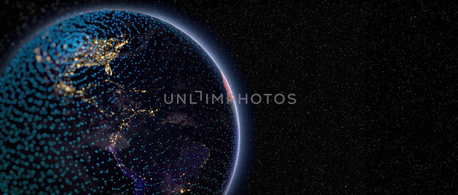 Global world network and telecommunication on earth cryptocurrency and blockchain and IoT. Elements of this image furnished by NASA by Maximusnd