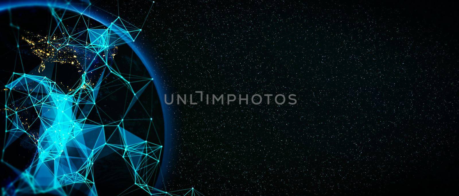 Global world network and telecommunication on earth cryptocurrency and blockchain and IoT. Elements of this image furnished by NASA by Maximusnd