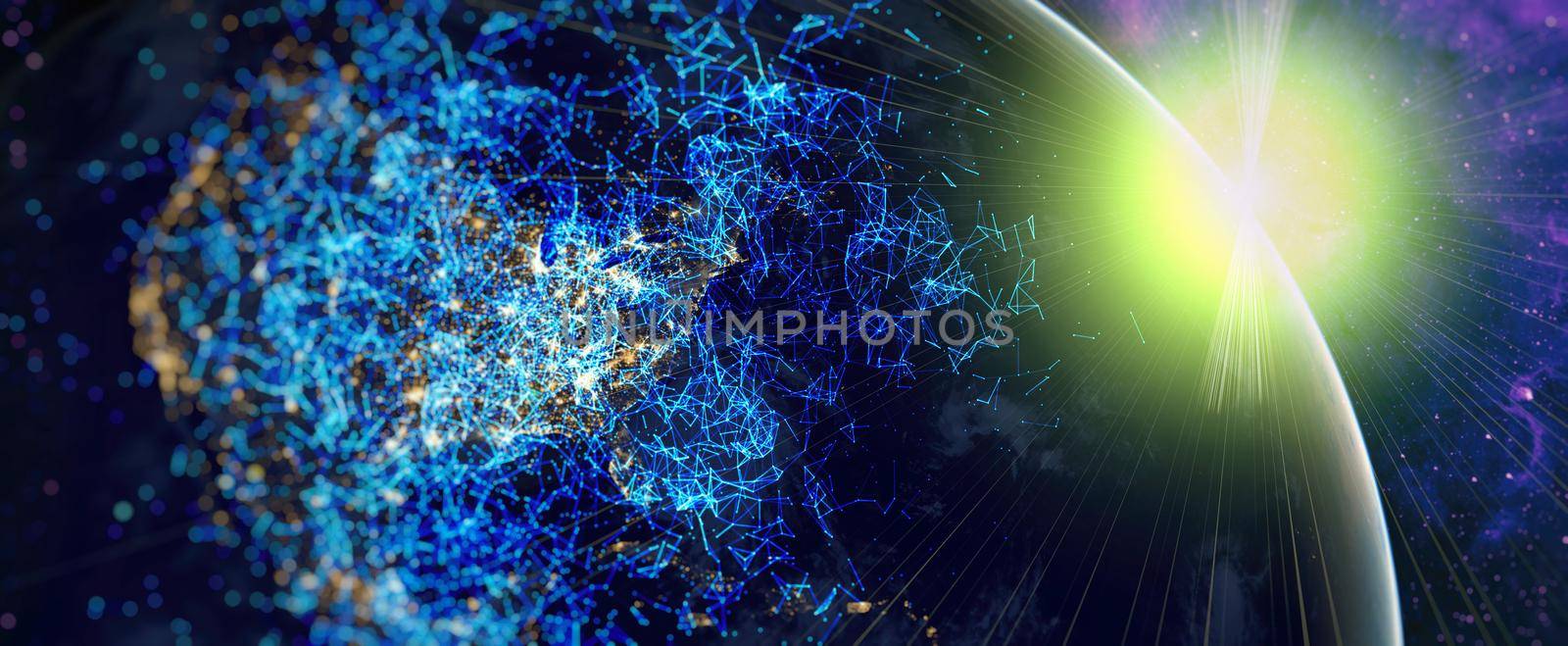 Global world network and telecommunication on earth and IoT. Communication technology for internet business.Elements of this image furnished by NASA by Maximusnd