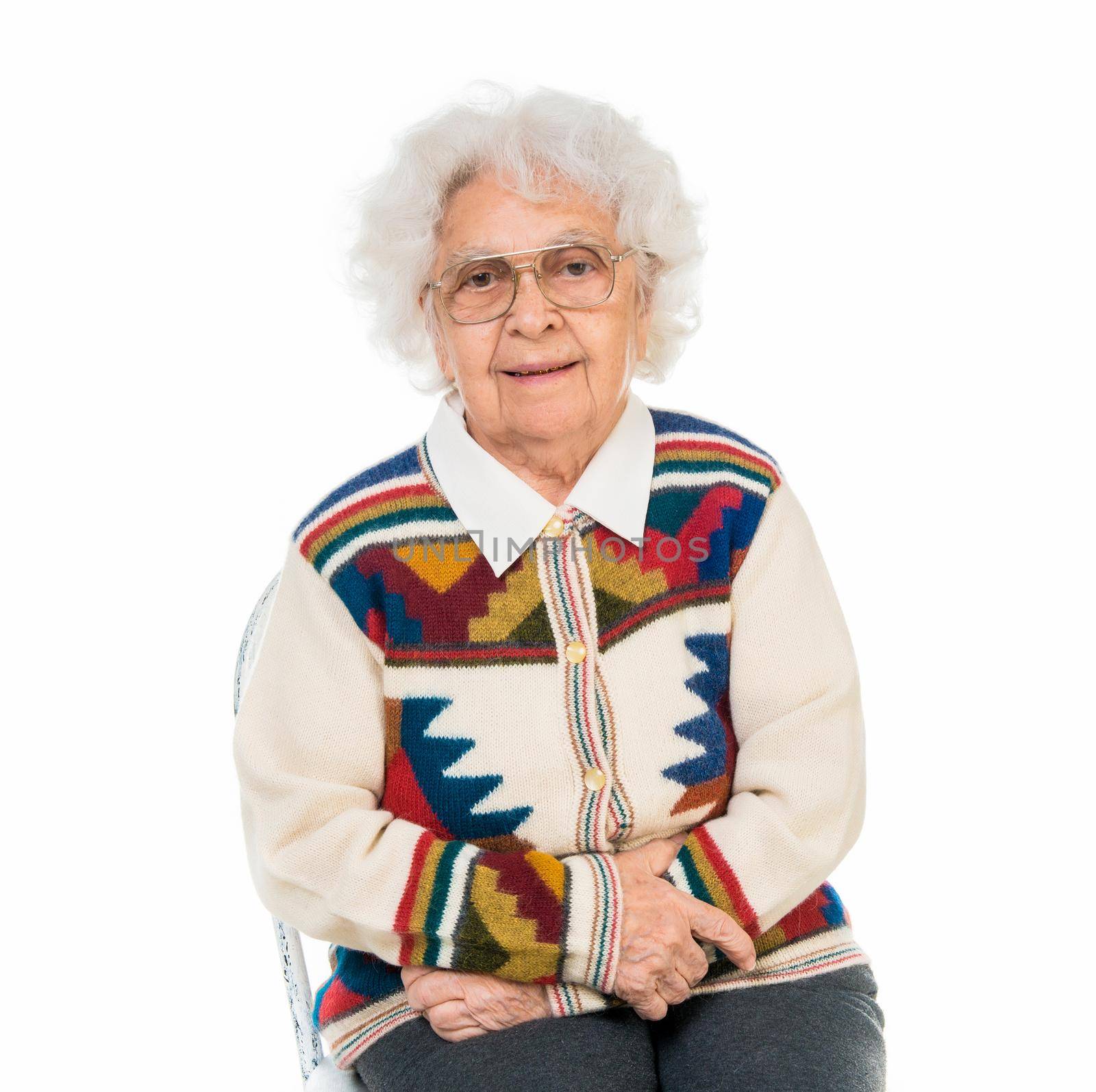 portrait of an elderly woman isolated on white background