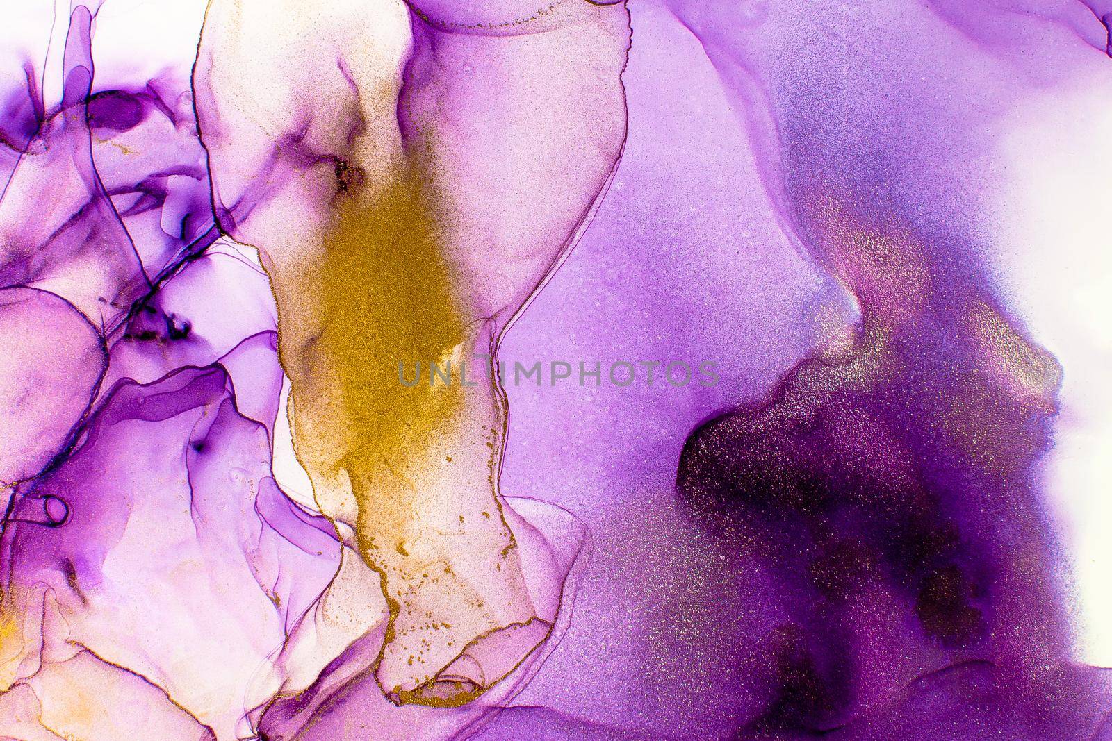 Sky color, White and Gold Streaks. Frosty Background Dots. Mixing acrylic paints. Modern art. Marble texture. Alcohol ink colors translucent by Maximusnd