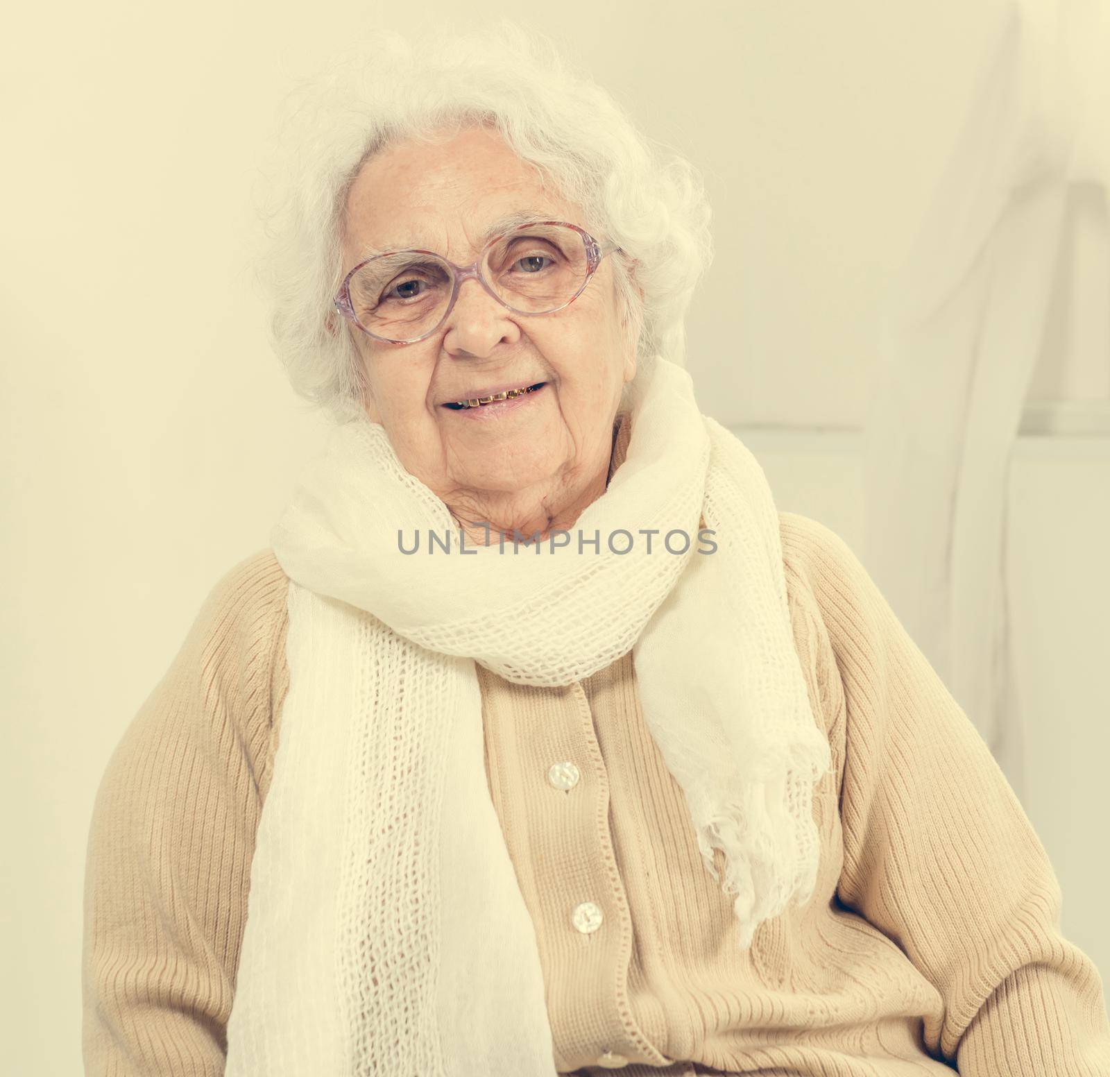 elderly woman portrait in interior