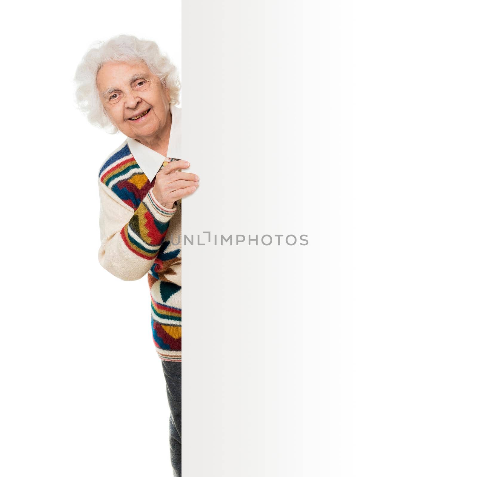 elderly woman alongside of ad board by tan4ikk1