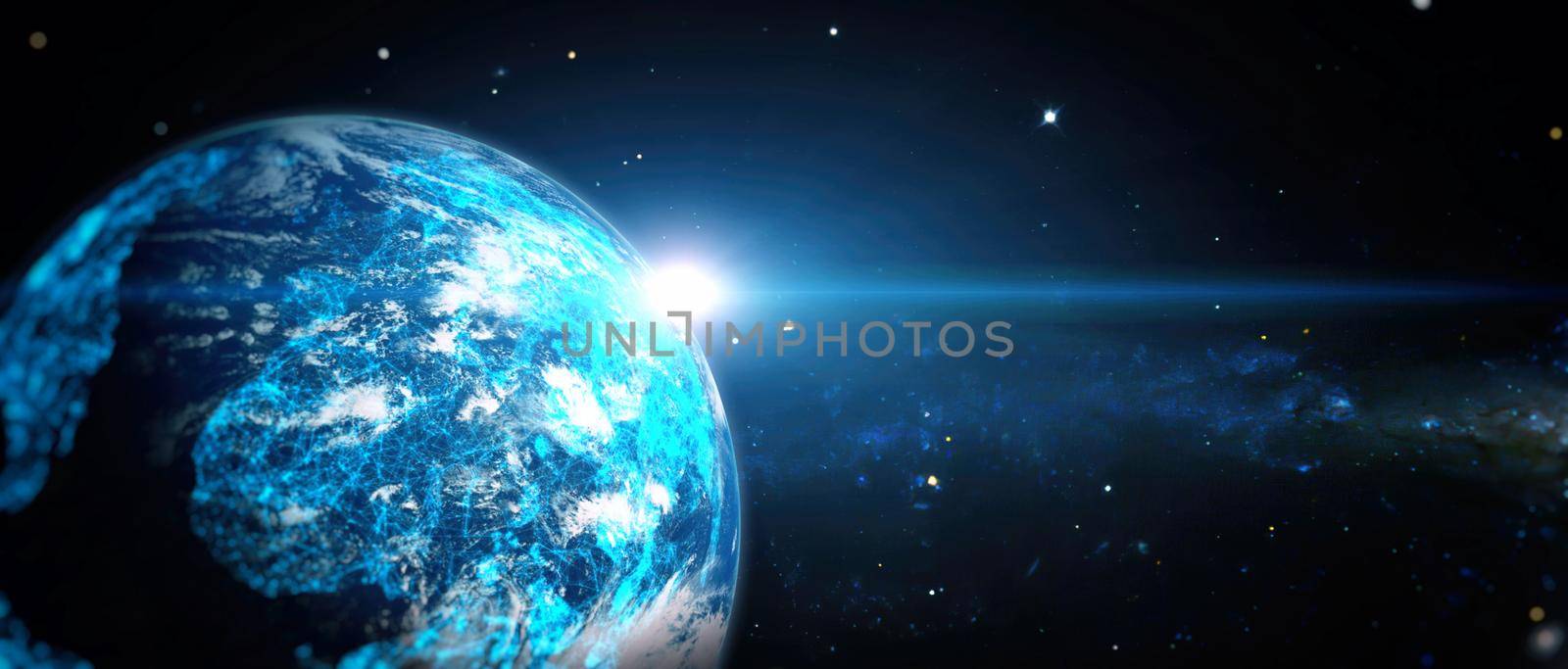 Global world network and telecommunication on earth , Technology for internet business.Elements of this image furnished by NASA by Maximusnd