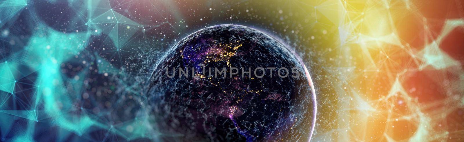 Internet business , global world network and telecommunication on earth cryptocurrency and blockchain and IoT. Elements of this image furnished by NASA by Maximusnd