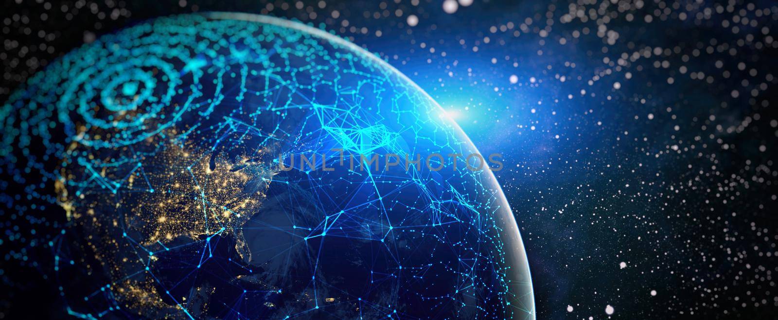 Global world network and telecommunication on earth cryptocurrency and blockchain and IoT. Communication technology for internet business. Elements of this image furnished by NASA Скрыть