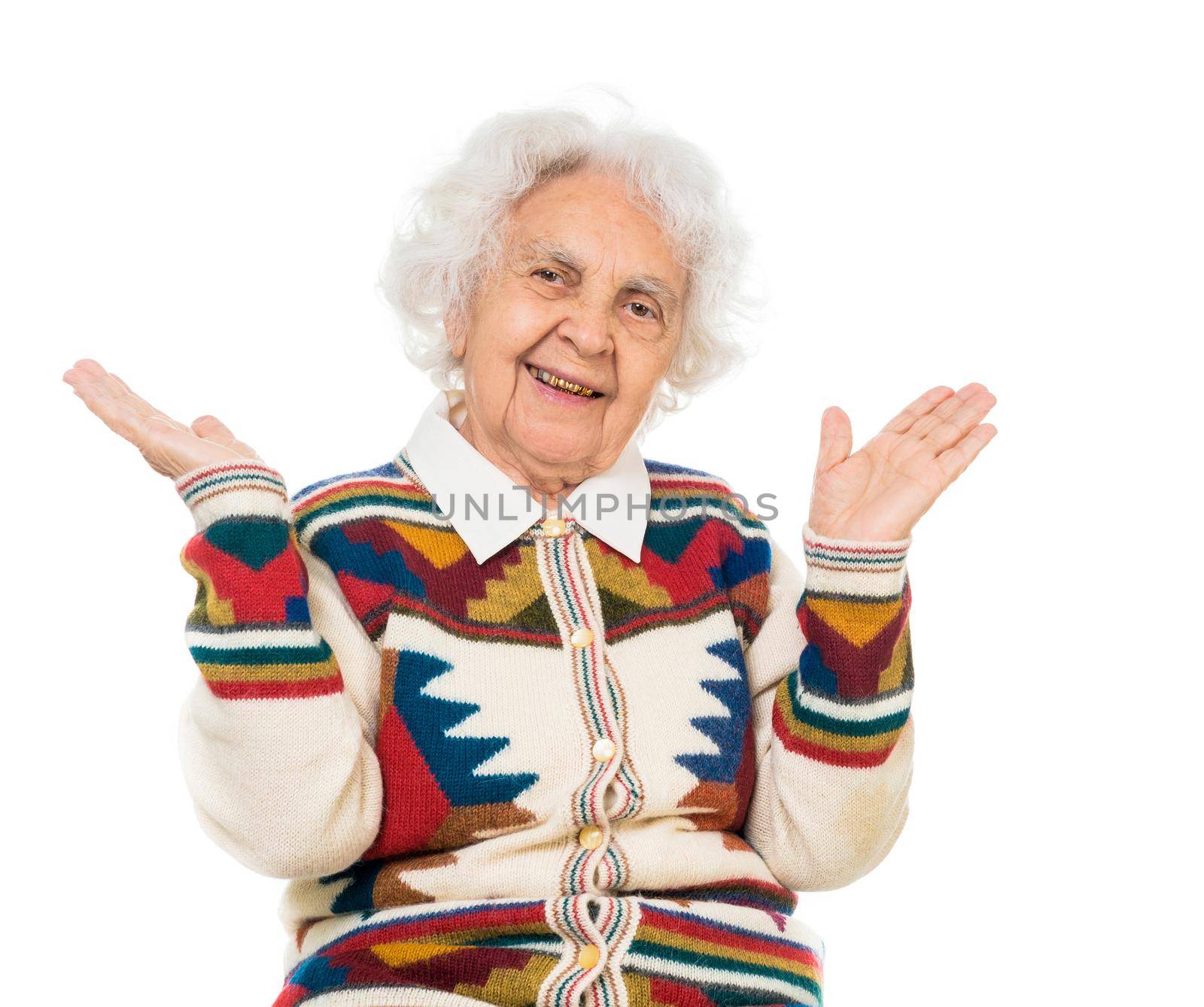 portrait of an elderly woman isolated on white background