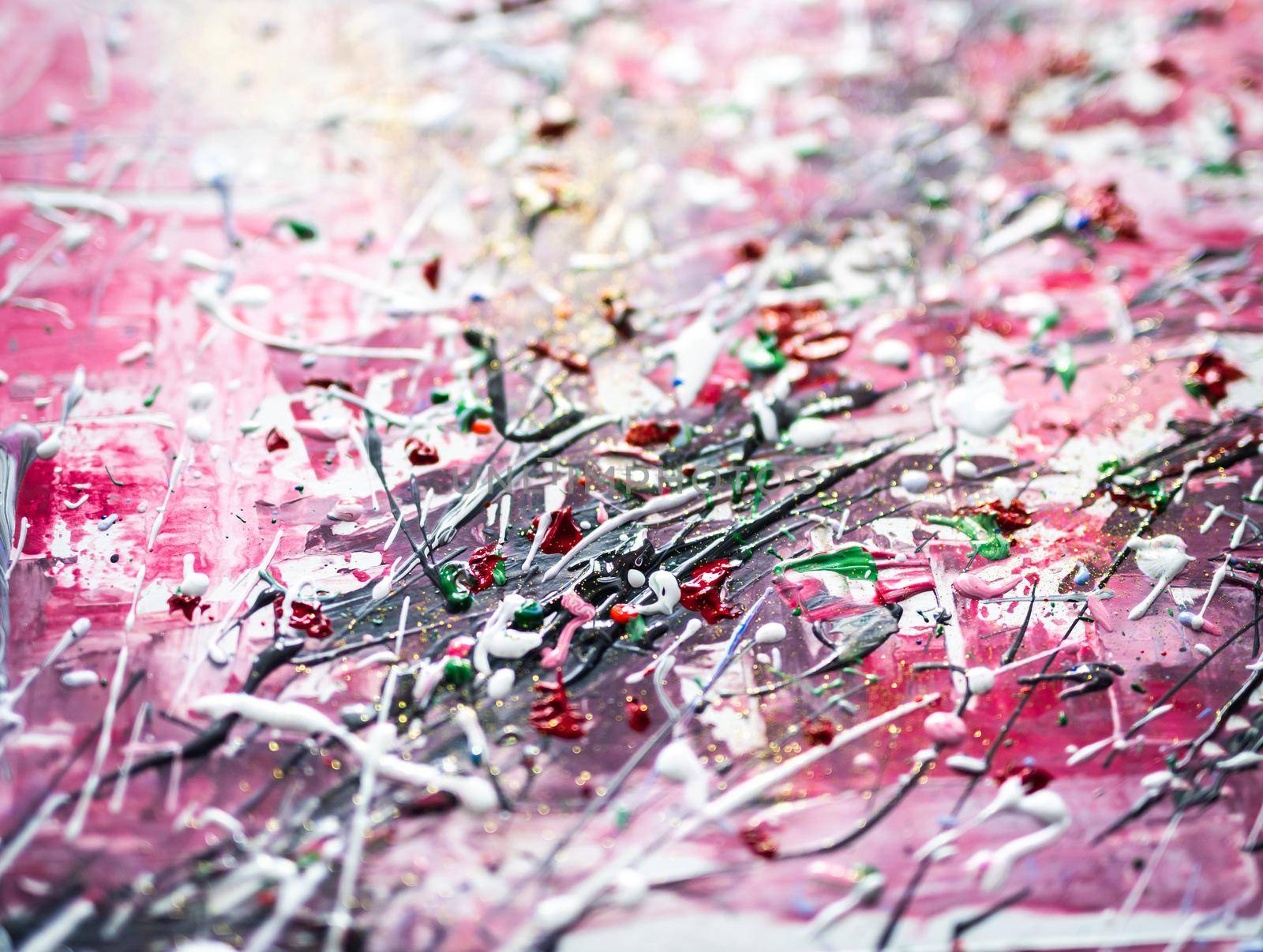 multicolored abstract art painting, done by strokes and drops, with soft focus