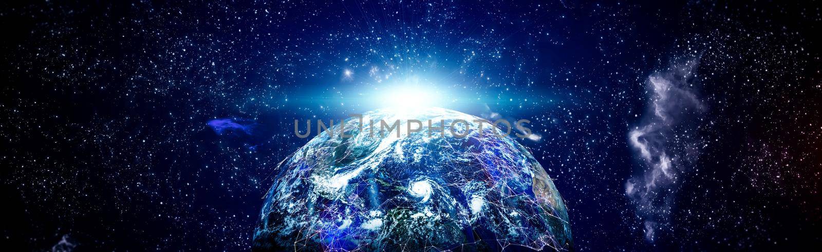 Earth cryptocurrency and blockchain and IoT.Communication technology for internet business. Global network with telecommunication on earth.Elements of this image furnished by NASA