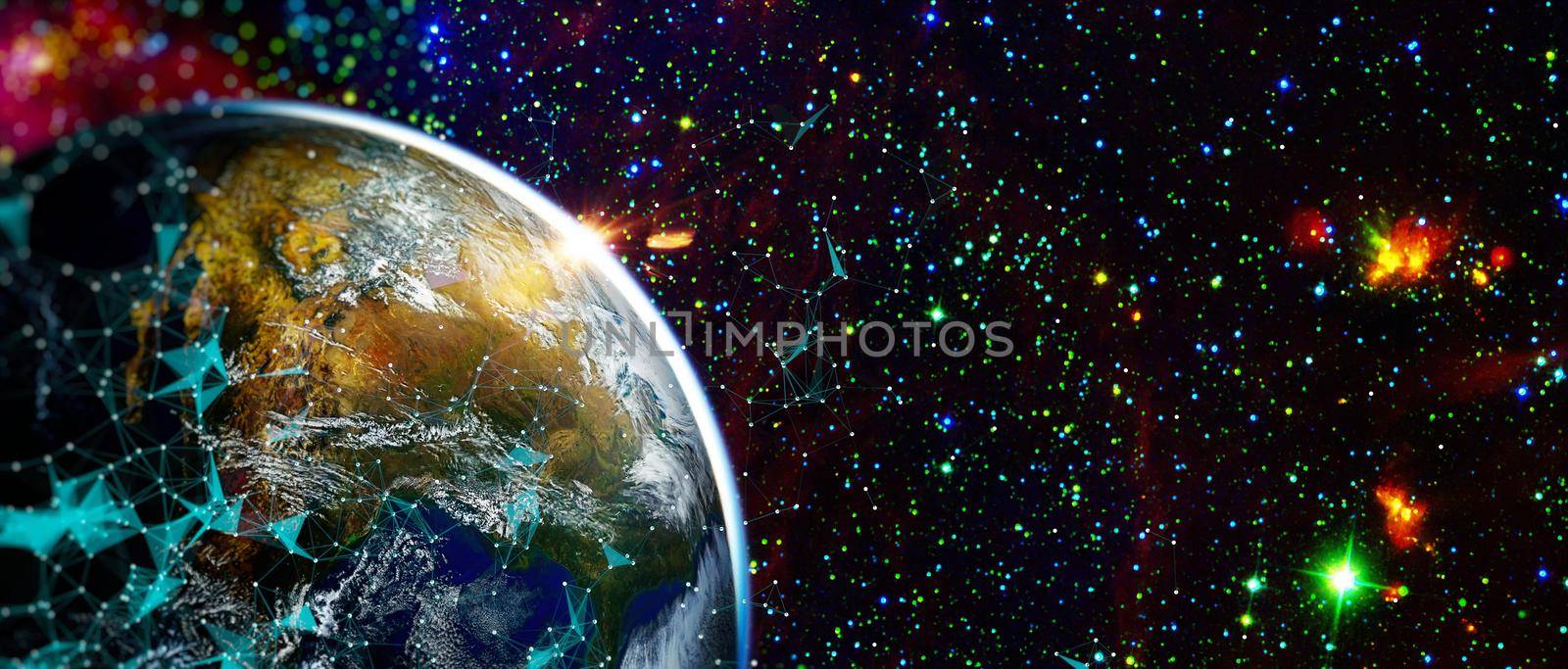 Global world network and telecommunication on earth , Technology for internet business.Elements of this image furnished by NASA by Maximusnd