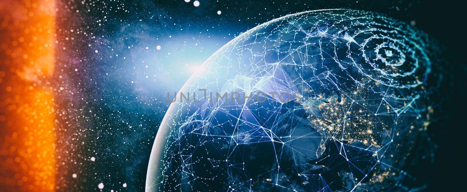 Global world network and telecommunication on earth cryptocurrency and blockchain and IoT. Communication technology for internet business. Elements of this image furnished by NASA Скрыть