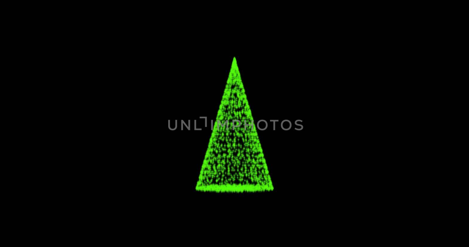 new year, christmas tree pine green from animated dots, circles of particles. blend mode 4K Abstract technology geometric background made of moving abstract molecules.