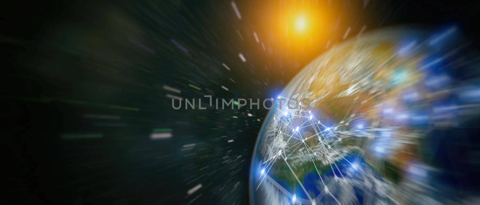 Global digital Network Telecommunication network above Earth viewed from space with connected system