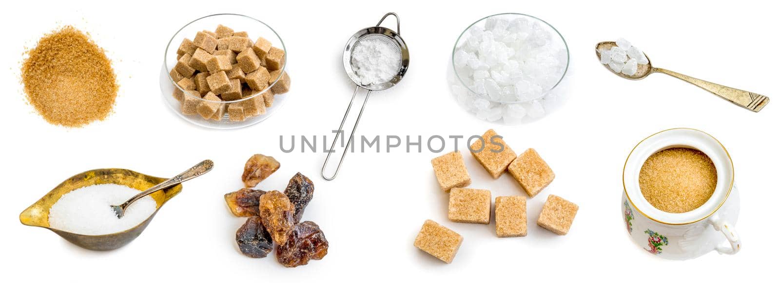 Photo collage of amber brown and white sugar isolated by tan4ikk1