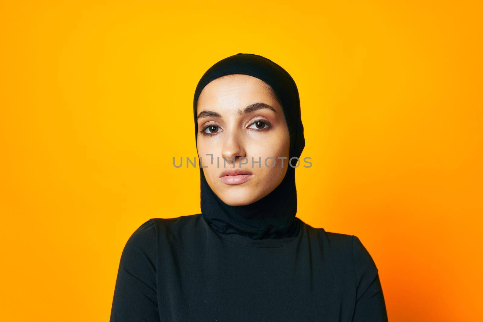 Muslim happiness fashion clothing hand gesture studio lifestyle. High quality photo