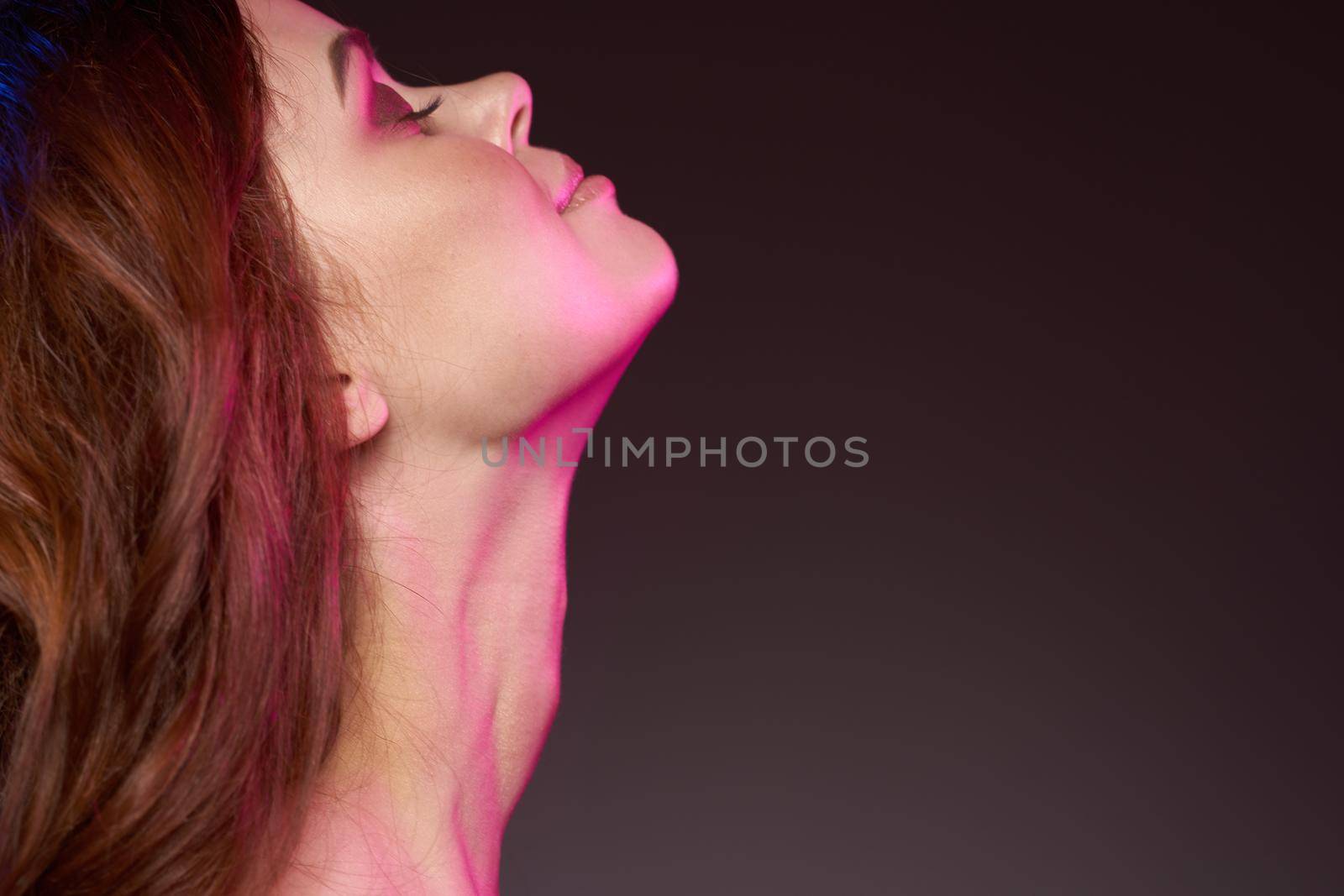 beautiful woman makeup posing naked shoulders hairstyle model lifestyle. High quality photo