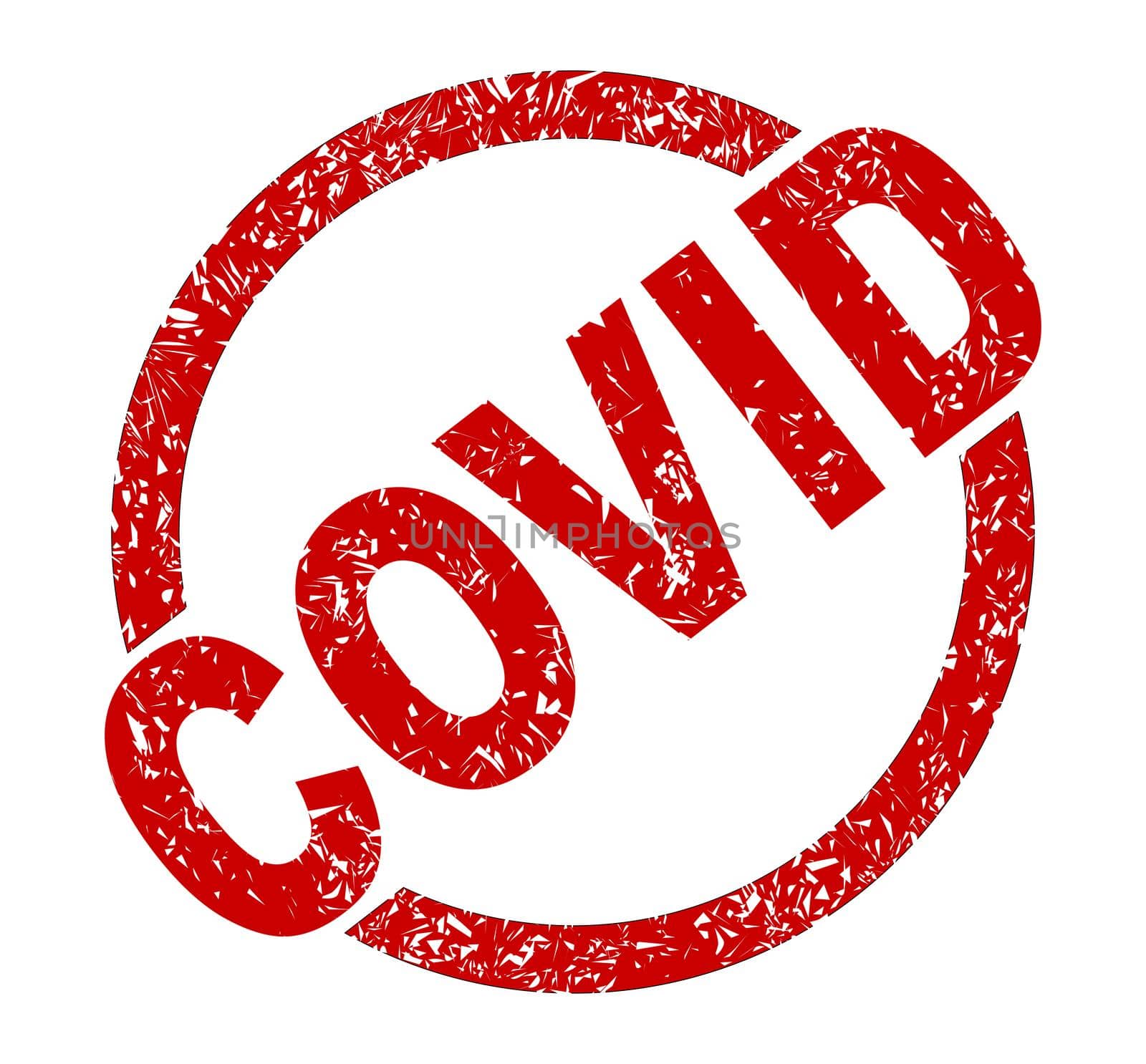 An Covid red ink stamp on a white background